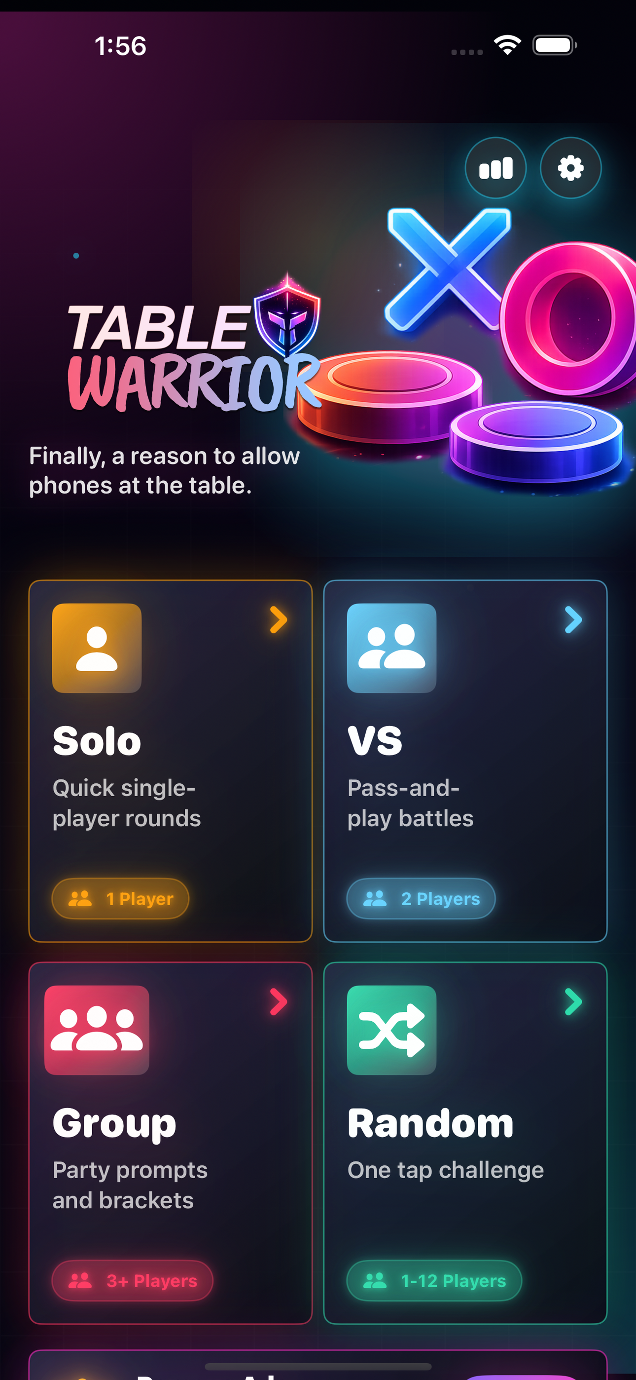 Table Warrior home screen screenshot